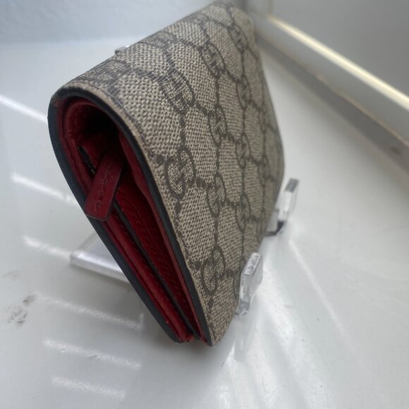 GUCCI GG Supreme Monogram Cherry Embellished Card Case Wallet Hibiscus Red - Picture 4 of 13